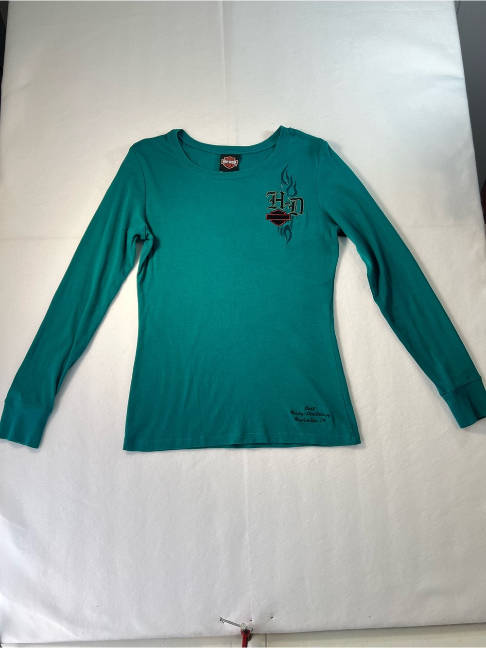 Harley Davidson Women’s T-Shirt Teal Logo Embroidered Cotton Nashville TN